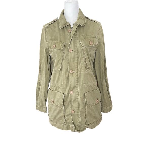 J.Crew Small Boyfriend Fatigue Jacket Army Green Full Zip VTG Utility - Picture 1 of 14
